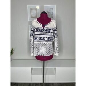 JOHNNY WAS Top Women's Medium Boho Floral 3/4 Sleeve Tassel Cotton